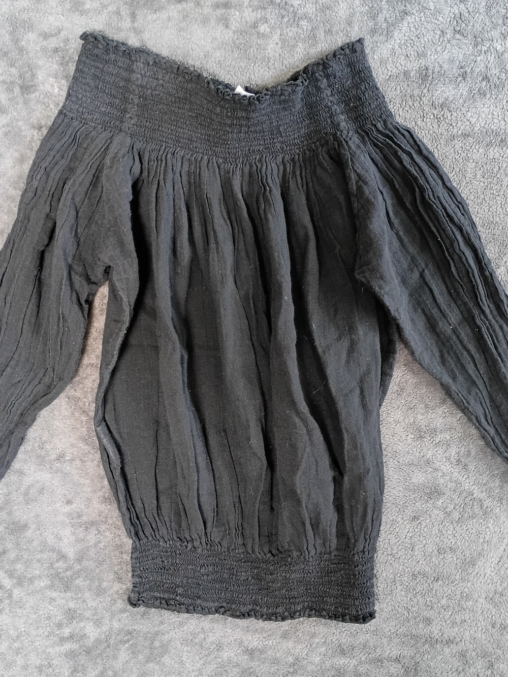 Vintage Off-Shoulder Black Women's Peasant Top